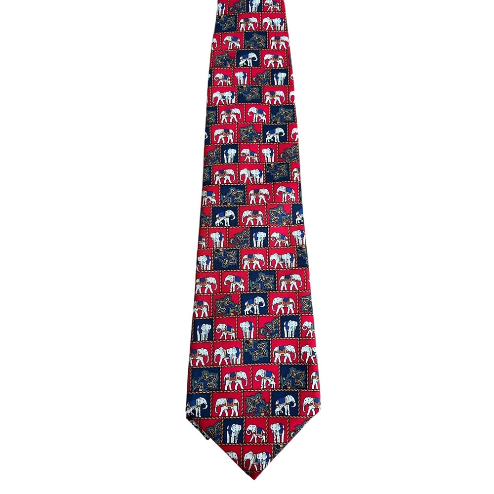 Pierre Cardin Elephant Print Silk Necktie Red Vintage Designer Tie USA Made